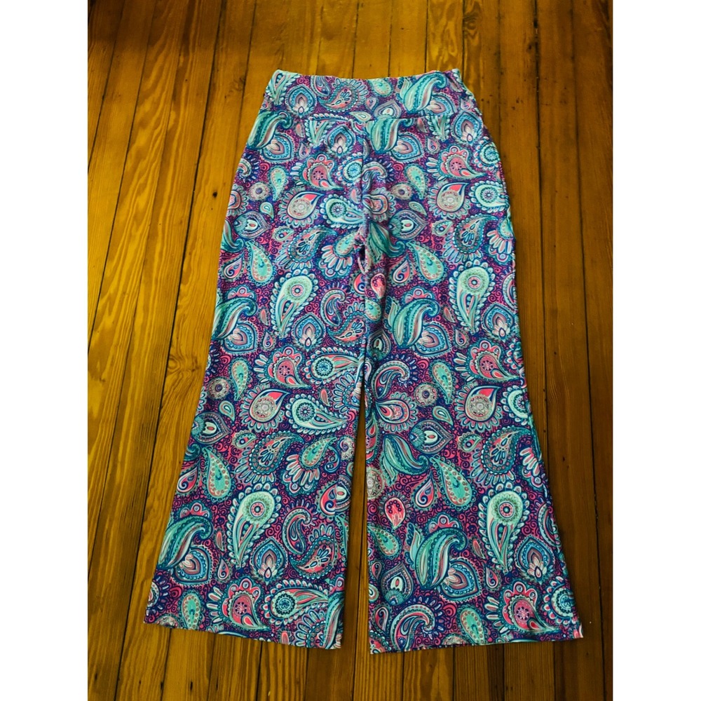 Simply Southern Paisley Wide Leg Palazzo Pants Pink Blue Boho Festival L/XL - Picture 8 of 8